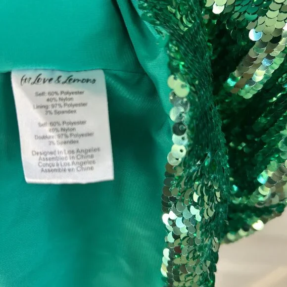 For Love & Lemons Marais Sequin Mini Dress SZXS Backless Green Party Cocktail